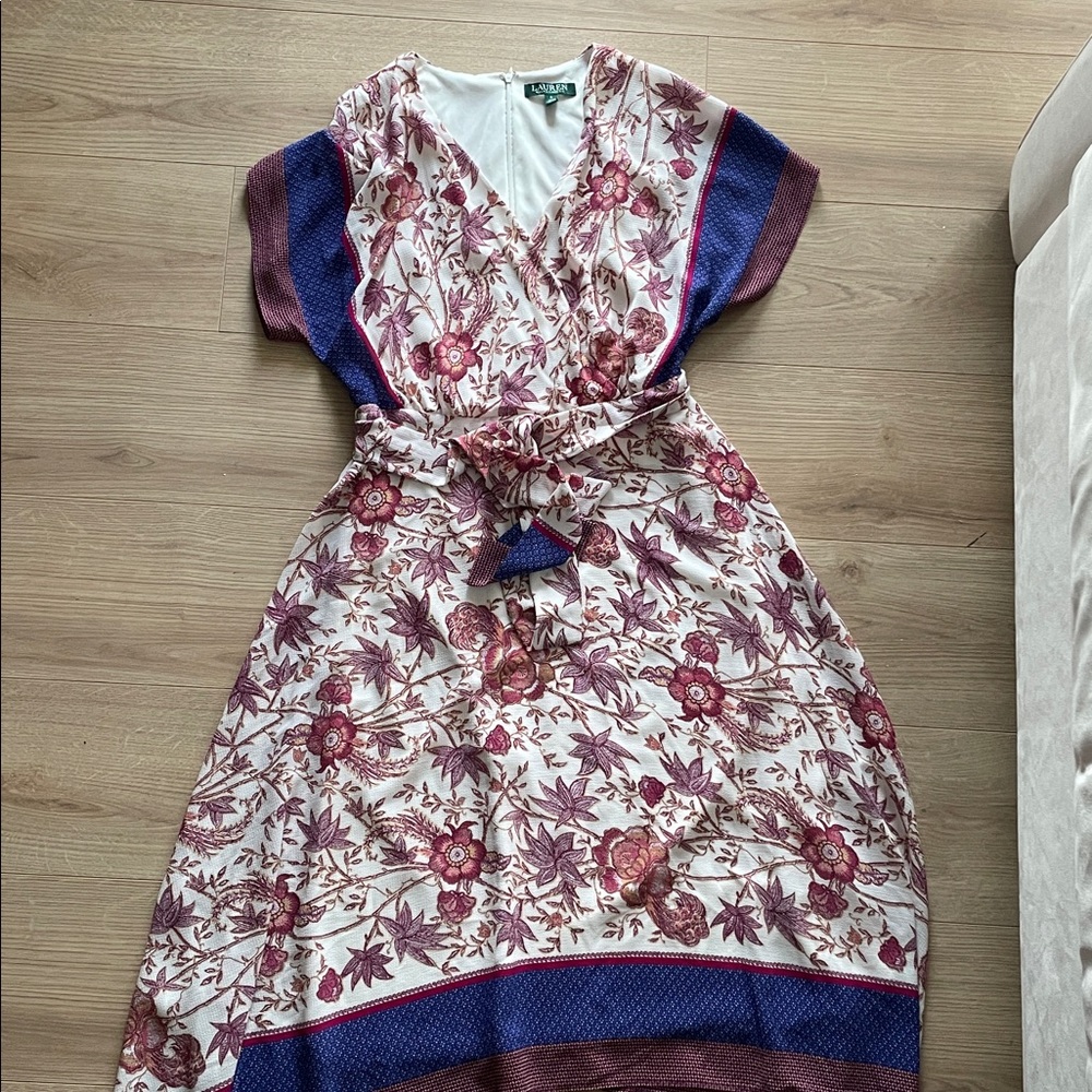 RALPH LAUREN Purple and Red Floral Midi Dress